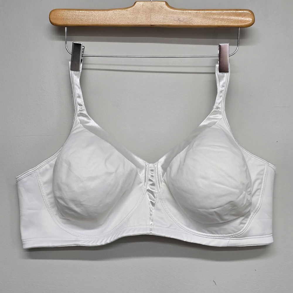 Playtex‎ 18 Hour Sensational Sleek Wireless Bra Women 48C White Satin Trim